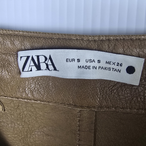 Zara Women's 100% Sheep Leather Camel Cargo Pants Straight Leg Size S - Picture 11 of 16